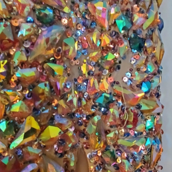 Jovani 946 Beige Multicolor Gem Stone Formal Dress - Picture 7 of 9